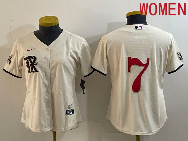 Women Texas Rangers #7 No name Nike Cream 2023 City Connect MLB Jersey->women mlb jersey->Women Jersey